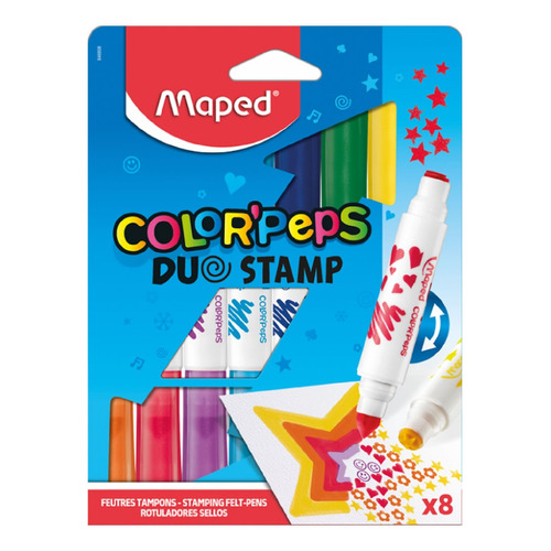 Marcador Color Peps Duo Stamp Con Sellos X8 Maped