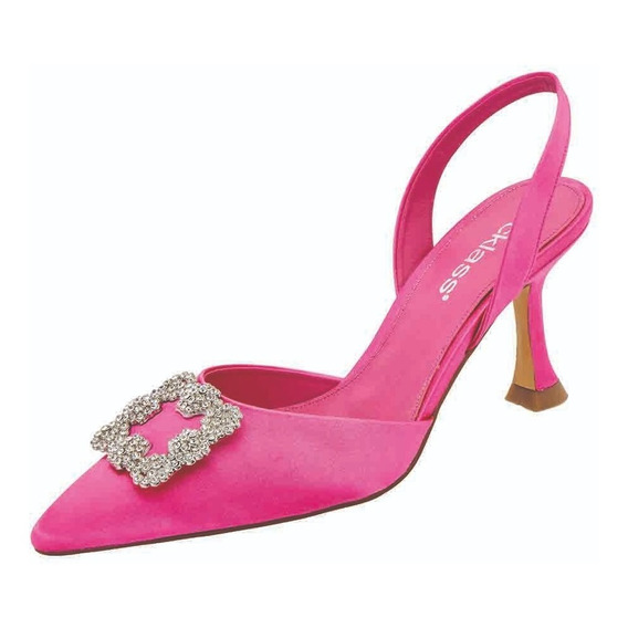 035-89 Zapatilla Gala Dama Mujer Tacón 8cm  Fiusha  Pedrería