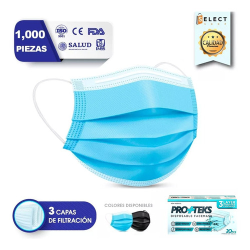 Tapabocas 1000 Pzs Cubrebocas Plisado Tricapa Termosellado Color Azul adulto