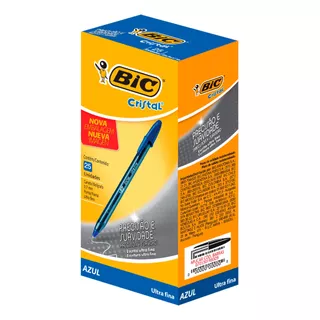 Caneta Esferografica Bic Cristal Ultra Fina 0.7mm Cx C/ 25 Cor Da Tinta Azul Cor Do Exterior Azul