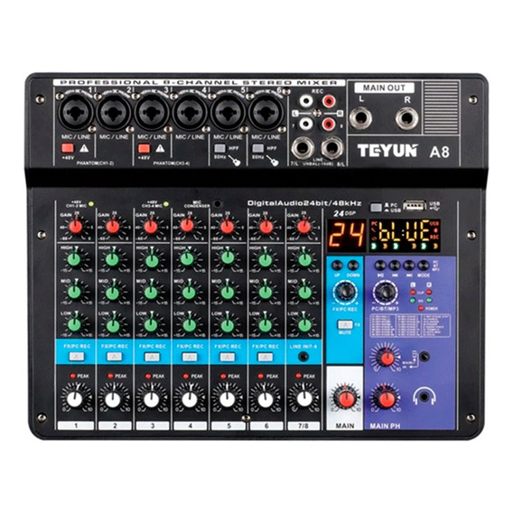 Mezcladora Mixer Teyun A8 Audio Bluetooth Mp3 8 Canales