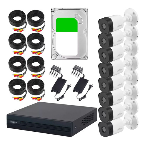 Dahua Kit CCTV 8 Cámaras 2 Mp + Disco Duro 3 TB Cámaras de Seguridad con Detección de Movimiento  Kit CCTV con Accesorios Incluidos