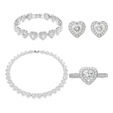Kit 4 Pçs Colar Ariana Pulseira Brinco Anel Grande Coração
