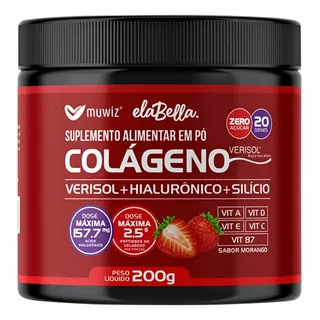 Colágeno Verisol + Hialurônico + Silício 200g Muwiz Morango