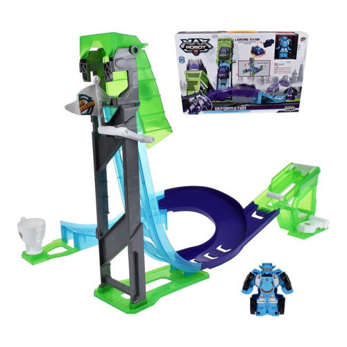 Pista Ascensor Con Auto Transformable En Robot - Celeste Color Multicolor