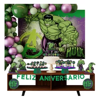 Kit Festa Pronta Decoração Vingadores Hulk C/ 39 Itens 