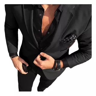 Traje Hombre Entallado Satén Elastizado Slim Fit + Camisa 