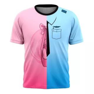Camisa Chá Revelação Estampada Rosa E Azul A Pronta Entrega