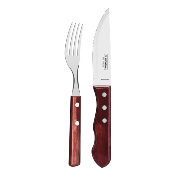 Cubiertos Tramontina X 24 Tenedor Polywood Y Cuchillo Jumbo Color Cerezo / Jumbo