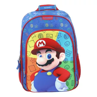 Mochila Escolar Grande Chenson Mario Bros Colores Mb65621-9 Playba Color Azul