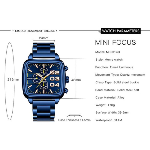 Mini Focus Reloj Luminoso Rectangular De Acero Para Hombre