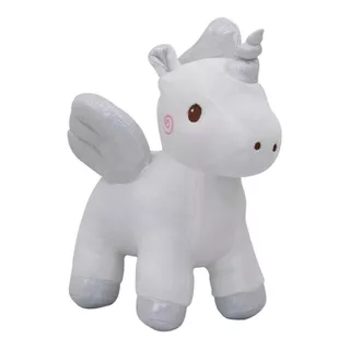 Unicórnio Com Asas Branco E Prateado De Pelúcia 27 Cm Cor Cinza