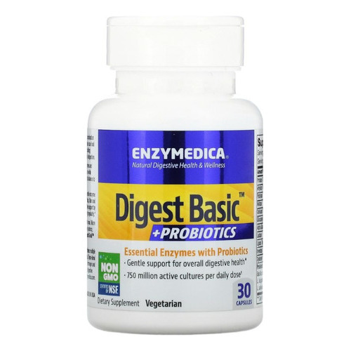 Enzimas Digestivas + Probiótico Digest Basic Enzymedica 30un Sabor Without flavor