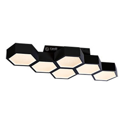 Plafon Led Panal 6 Luces High 36w Negro Deco Moderno  