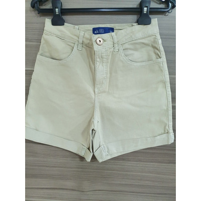 Short Feminino Em Sarja Bege, Tamanho 36.