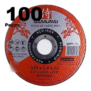 Disco Corte Fino 4.1/2 Aço Inox P/ Esmerilhadeira 100 Peças Cor Vermelho