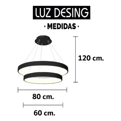 Colgante Led 158w Saturno Doble Xl 60/80cm Negro Moderno