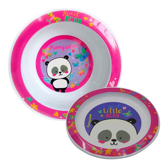 Set Plato Playo Y Bowl Infantil Con Dibujos Personajes