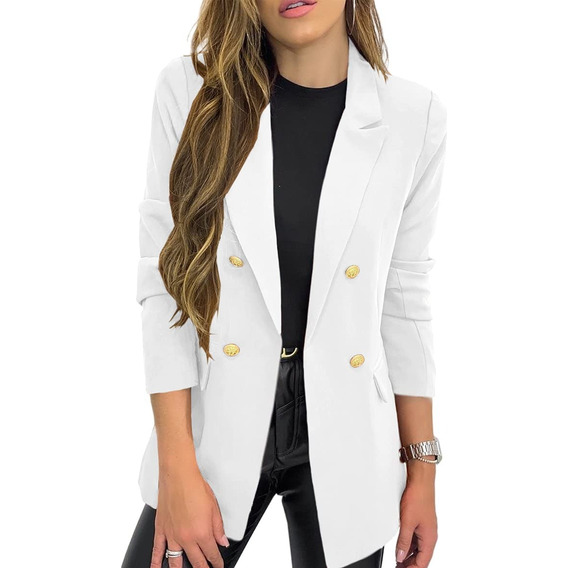  Blazer Manga Larga Casual De Color Entero Para Mujer