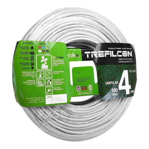 Cable Unipolar 4 Mm X100 Mts Trefilcon Ecanning Multicolor Color de la cubierta Blanco