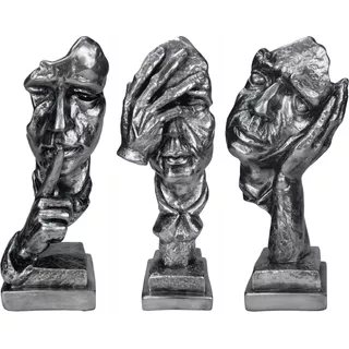 Trio Estatuetas Pensador Silêncio, Meditação E Concentração Cor Ónix/prata