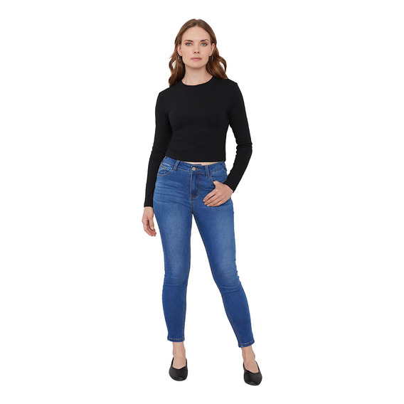 Jeans Mujer Push Up Skinny Azul Medio Corona