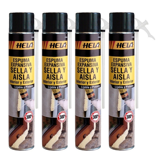 Pack 4 Espuma Expansiva Poliuretano Hela 750ml Sella Y Aisla