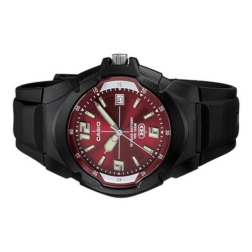 Reloj Casio Original Mw-600f-4av Analogico 100m Color de la malla Negro Color del bisel Negro Color del fondo Rojo
