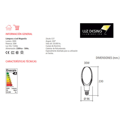 Lampara Led Alta Potencia Magnolia 30w E27 Faroles Tbcin
