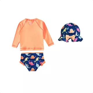 Roupa De Banho Infantil Blusa Uv50 Chapéu De Praia Tip Top