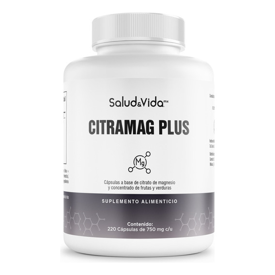 Citrato De Magnesio 2000mg Por Porción (3 Cápsulas) - 220 Cápsulas - CITRAMAG PLUS S&V - Sin Gluten Y Sin OMG