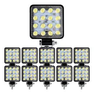 Kit 10 Farol Milha 16 Led 48w 12v/24v Quadrad Off-road 6000k