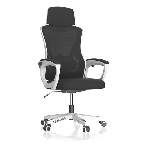 Silla de escritorio Lenoble 818 LE-818 ergonómica  blanca y negra con tapizado de mesh