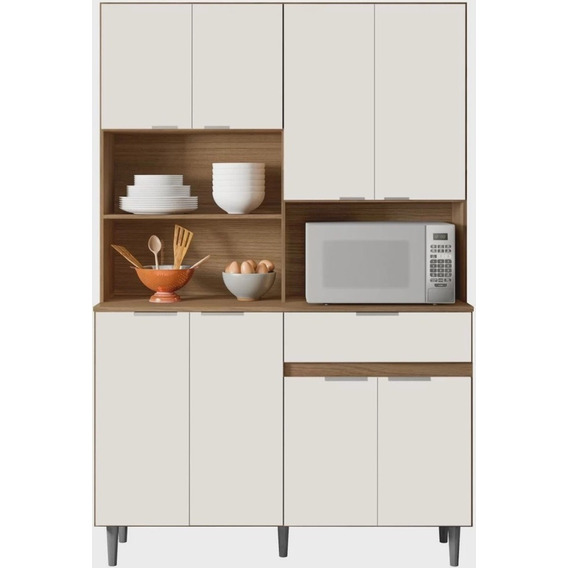 Mueble Alacena Kit De Cocina 100 % Mdf - 120x183x038 - Laila Color Carvalho / Off White