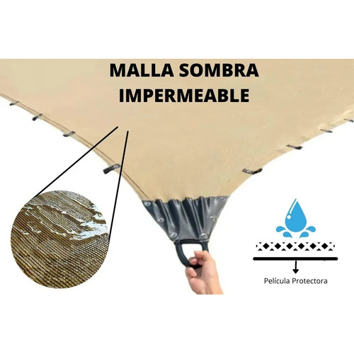 Malla Sombra Impermeable 2x3 Reforzada Contra Agua Lona Color Beige
