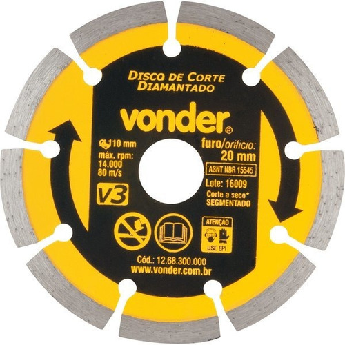 Disco de diamante segmentado Vonder V3 de 110 mm, color gris para uso en seco