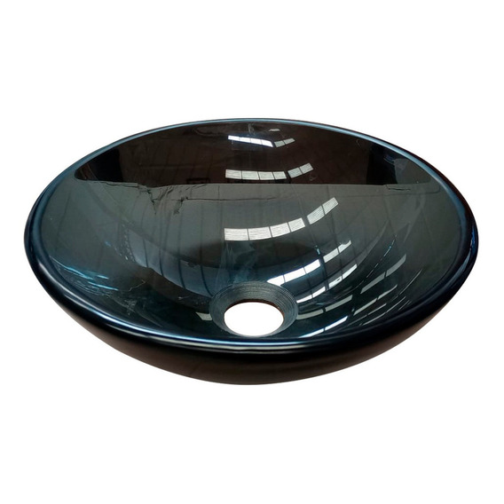 Solana Ovalin Lavabo De Cristal de 35cm Modelo Babel Color Negro / Lavabo de Vidrio Templado De Sobre Encimera