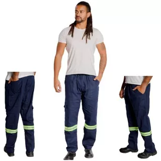 Calça De Uniforme Brim Profissional Com Faixa Refletiva 38