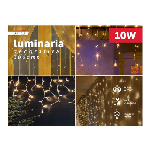 Serie Cortina Luz Calida Cascada Navideña 3m 8modos 10w 127v