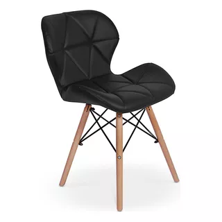 Cadeira Charles Eames Eiffel Slim Wood Estofada - Preta Cor Da Estrutura Da Cadeira Creme Cor Do Assento Preto Quantidade De Cadeiras Por Conjunto 1