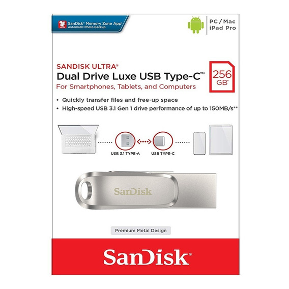 Sandisk Memoria Usb Y Usb-c Dual Drive Luxe 150mb/s 256gb