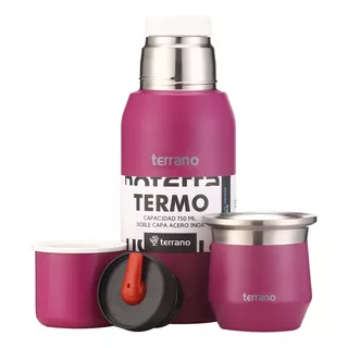 Set Terrano Termo 750ml + Mate Acero Flap  + Bombilla Regalo