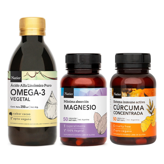 Natier Kit Suplemento Cúrcuma + Omega 3 Bebible + Magnesio