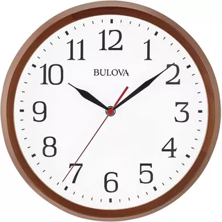 Reloj De Pared Bulova C4899 Clarity Minimalist Dark Walnut Color De La Estructura Café Color Del Fondo Blanco