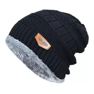 Gorro Invierno Hombre Tejido Grueso Punto Algodon Hw Negro