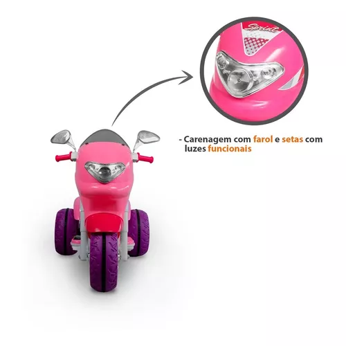 Moto Eletrica Infantil Grande 12v Sprint Turbo Com Capacete - Roxo - Ri  Happy