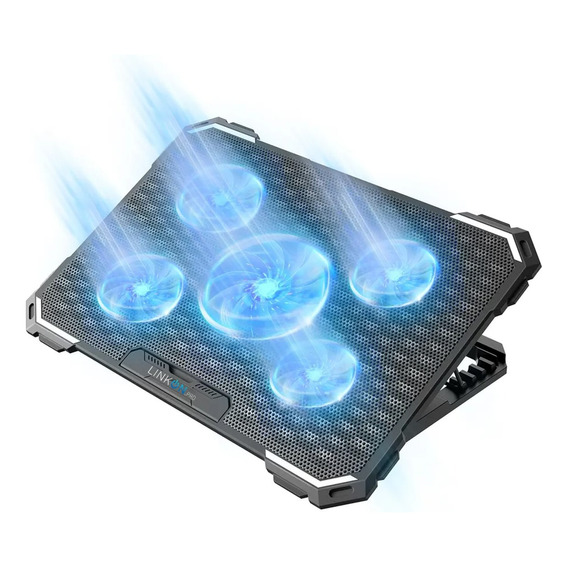Base Cooler 5 Ventiladores Enfriador Notebook Luz 2 Usb