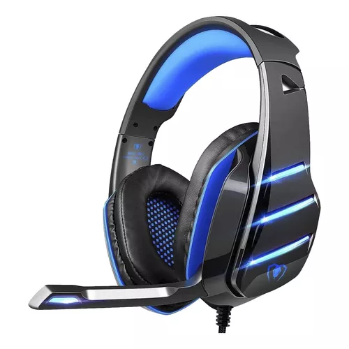  Auriculares estéreo con cable para juegos USB, auriculares  grandes estéreo con micrófono para PS4 X-Box Gamer PC (color: azul sin LED)  : Videojuegos