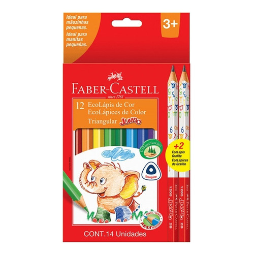 Faber Castle Triangular Jumbo 12 Colores + 2 Grafito