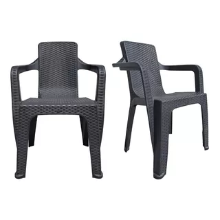 Silla Sillon Reforzado Apilable Jardin Simil Rattan / 2 Un